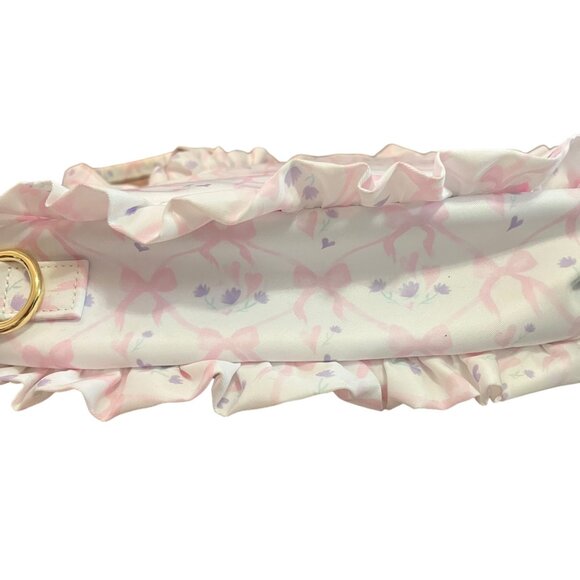 STONEY CLOVER LANE HIGH TEA RUFFLE MINI HEART TOTE SUGAR CUBE WHITE BOWS PINK - Picture 3 of 7